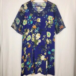 Stizzoli Floral Midi Dress Women's M Blue Italy Sheer Romantic Cottagecore